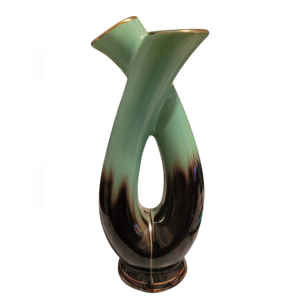 1950's BAY KERAMIK DRIP GLAZE MCM DOUBLE STEM VASE - Picture 4 of 6